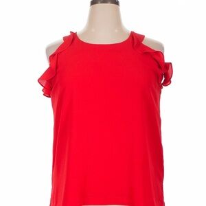 Maette Red Ruffle Cold-Shoulder Women's Top